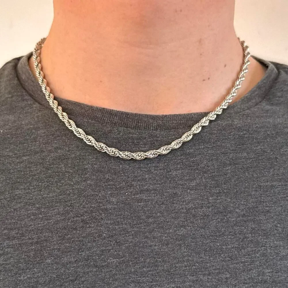 Silver Rope Chain Necklace 5mm 20 Inch Unisex Y2K Streetwear Jewelry
